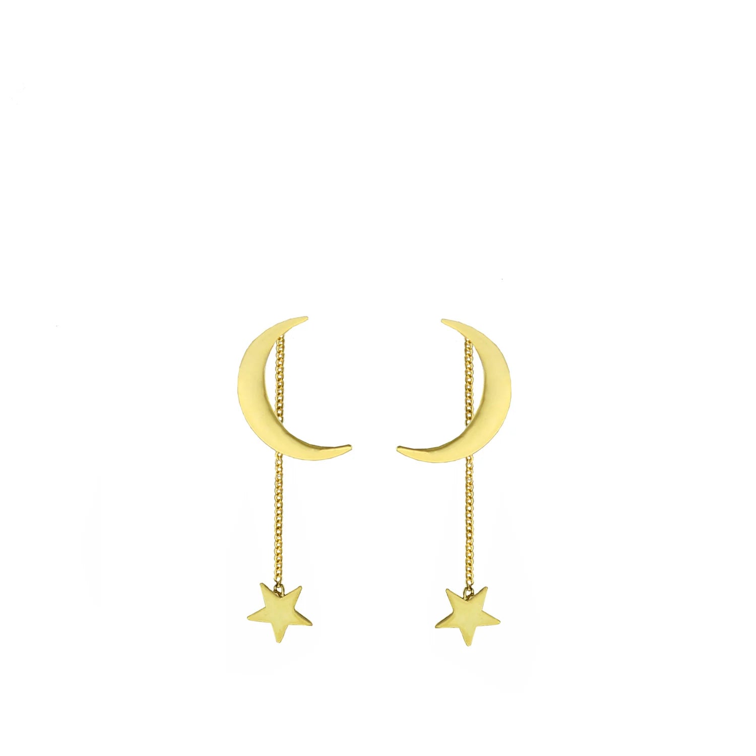 Moon Earring with Star Chain Dangle - Gold