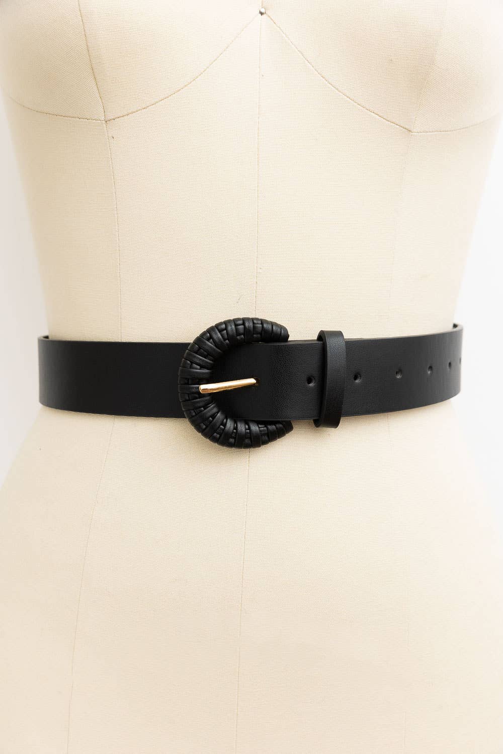 Weave Style D Ring Buckle Leather Belt: Camel