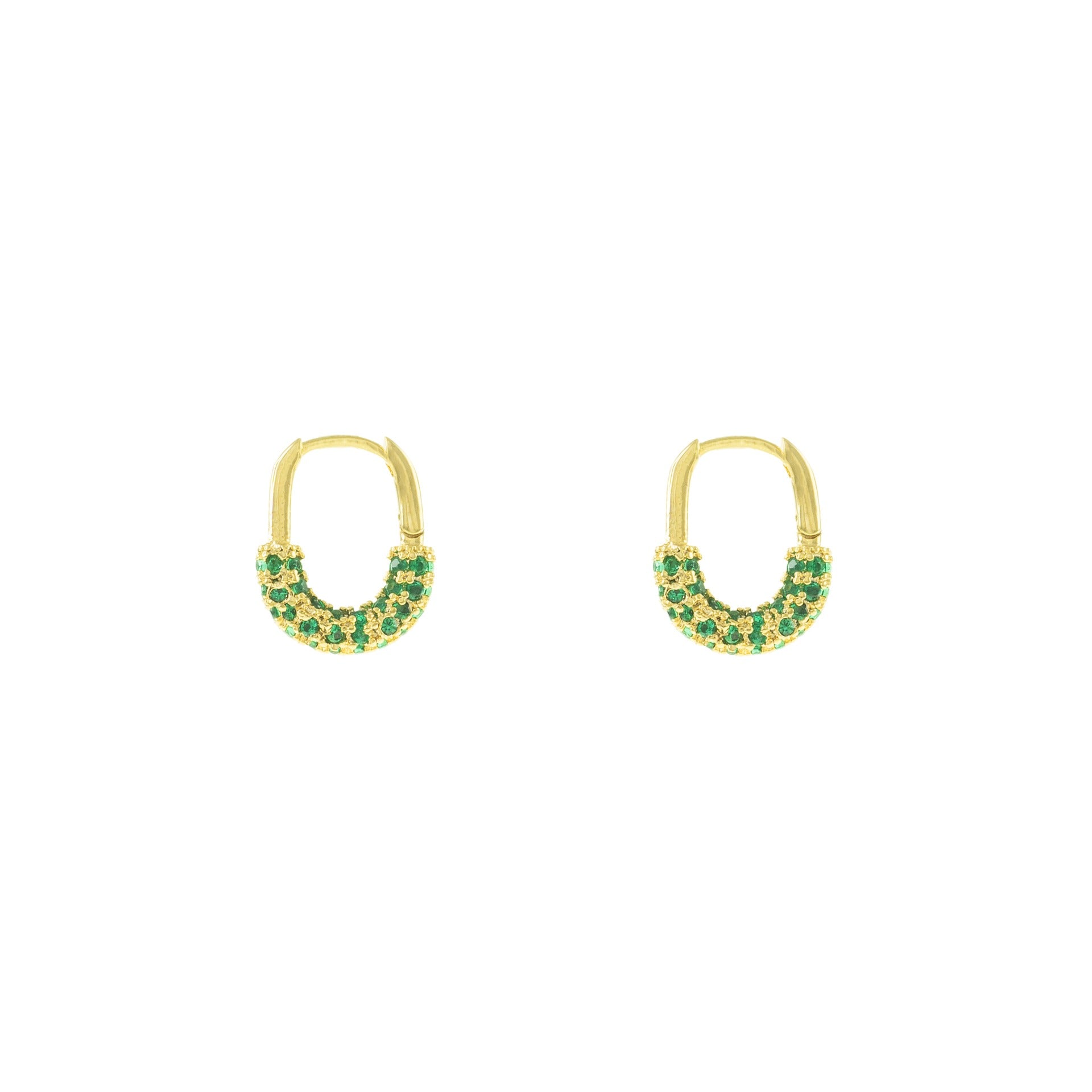 Oval Hoops with CZ's - Green