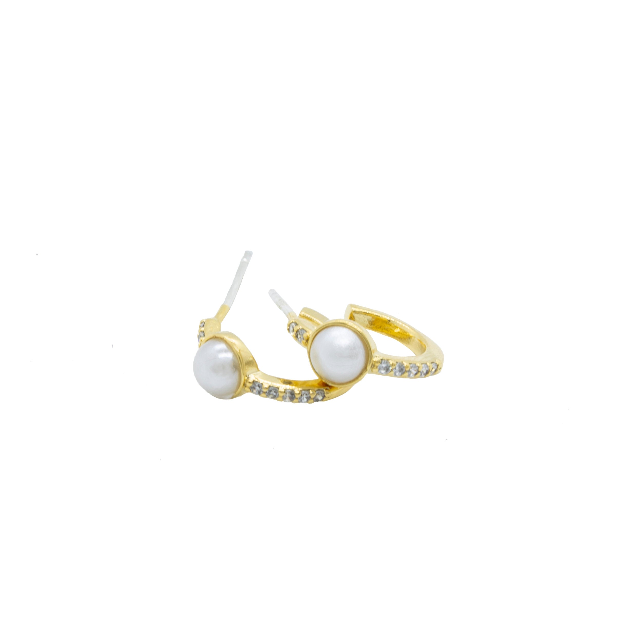 Pearl and CZ Huggie Hoops