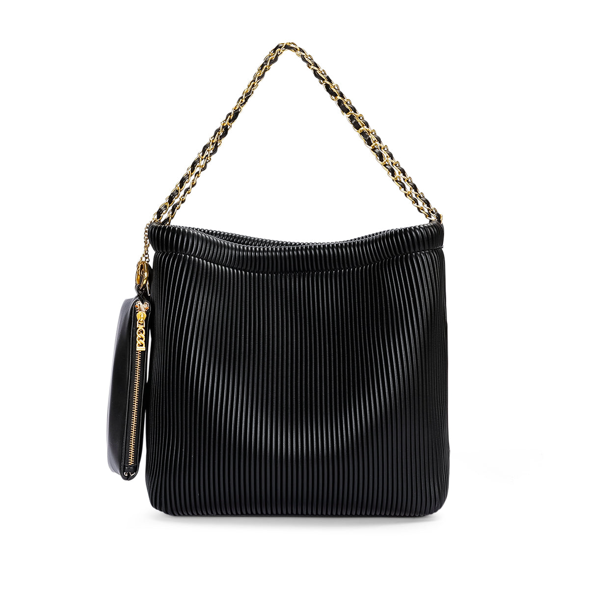 Isabella Pleated Shoulder Bag - Black