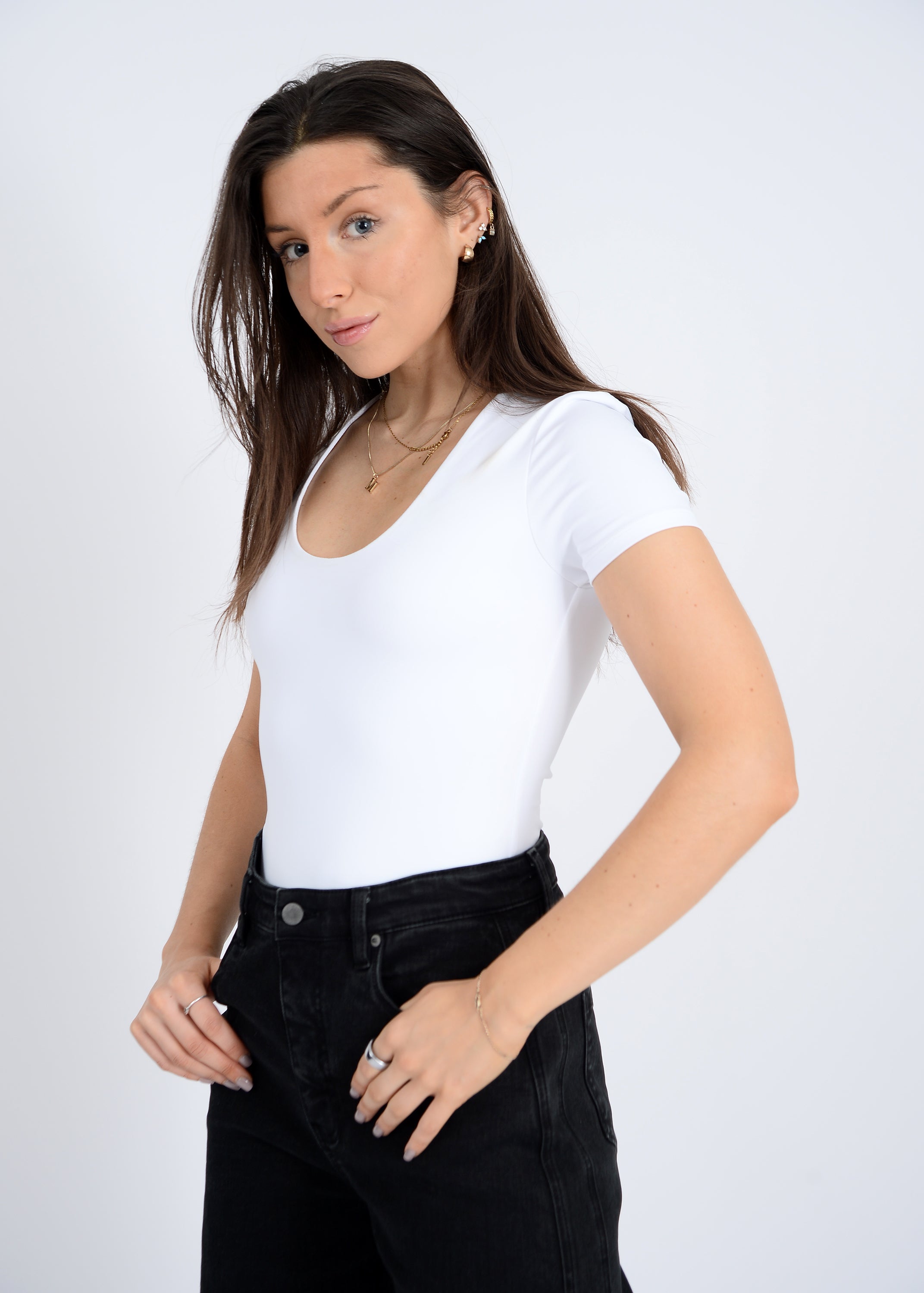 Sue Scoop Neck Bodysuit - White